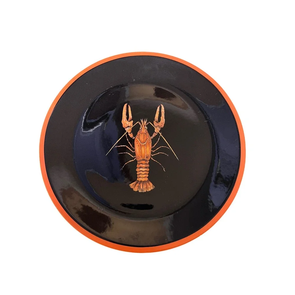 3X Set Villeroy‎ Boch Vitro Porcelain Crayfish Lobster Black Orange Accent Plate